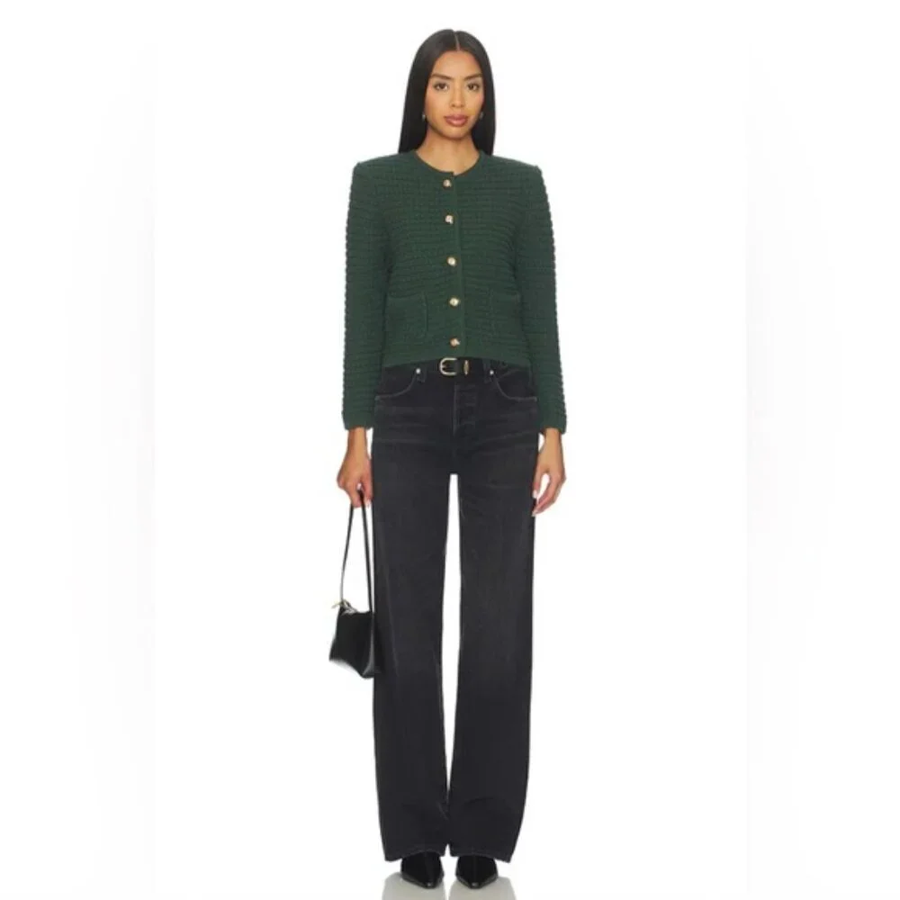 NEW Ba&sh Bash Gaspard Tweed Cardigan Jacket Vertbouteille Dark Green | sz 1 / S